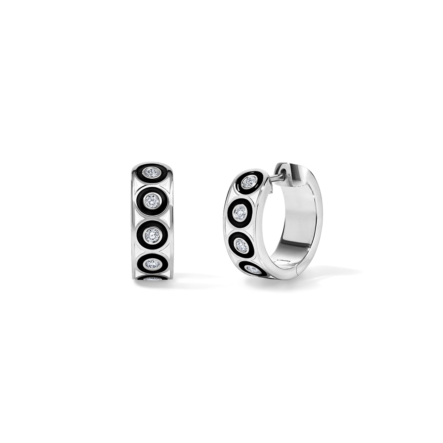 Saturn Black Circle Earrings - White Gold