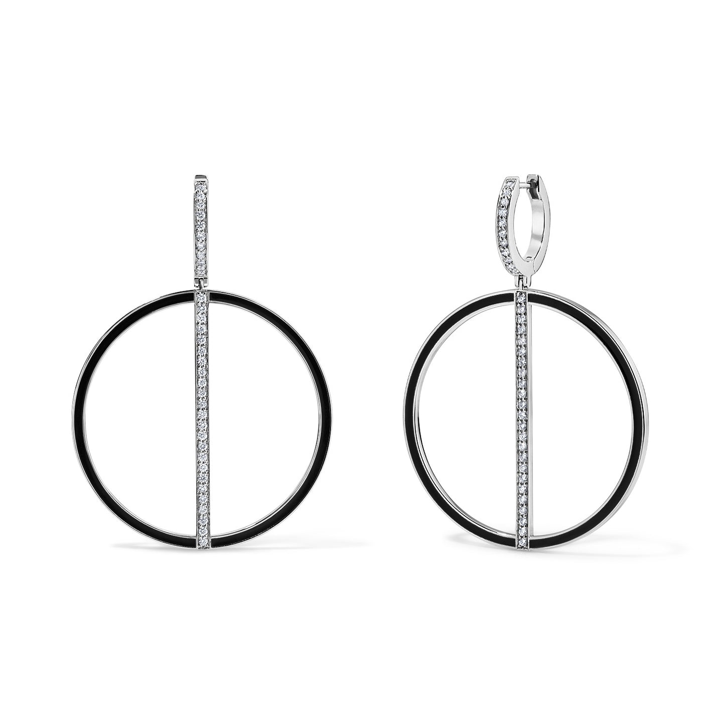 Line Large Hoop Earrings with Huggie - White Gold