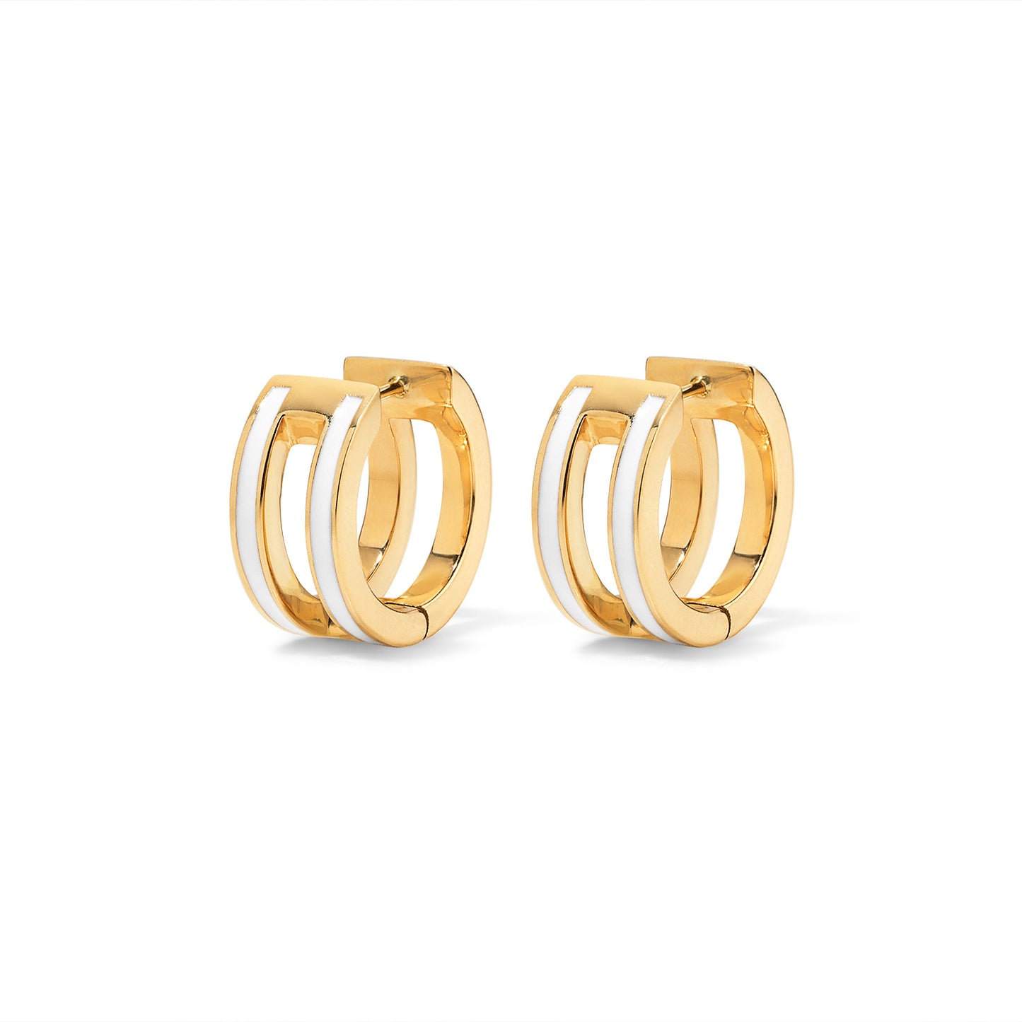 Subway Double Huggie Earrings - Yellow Gold