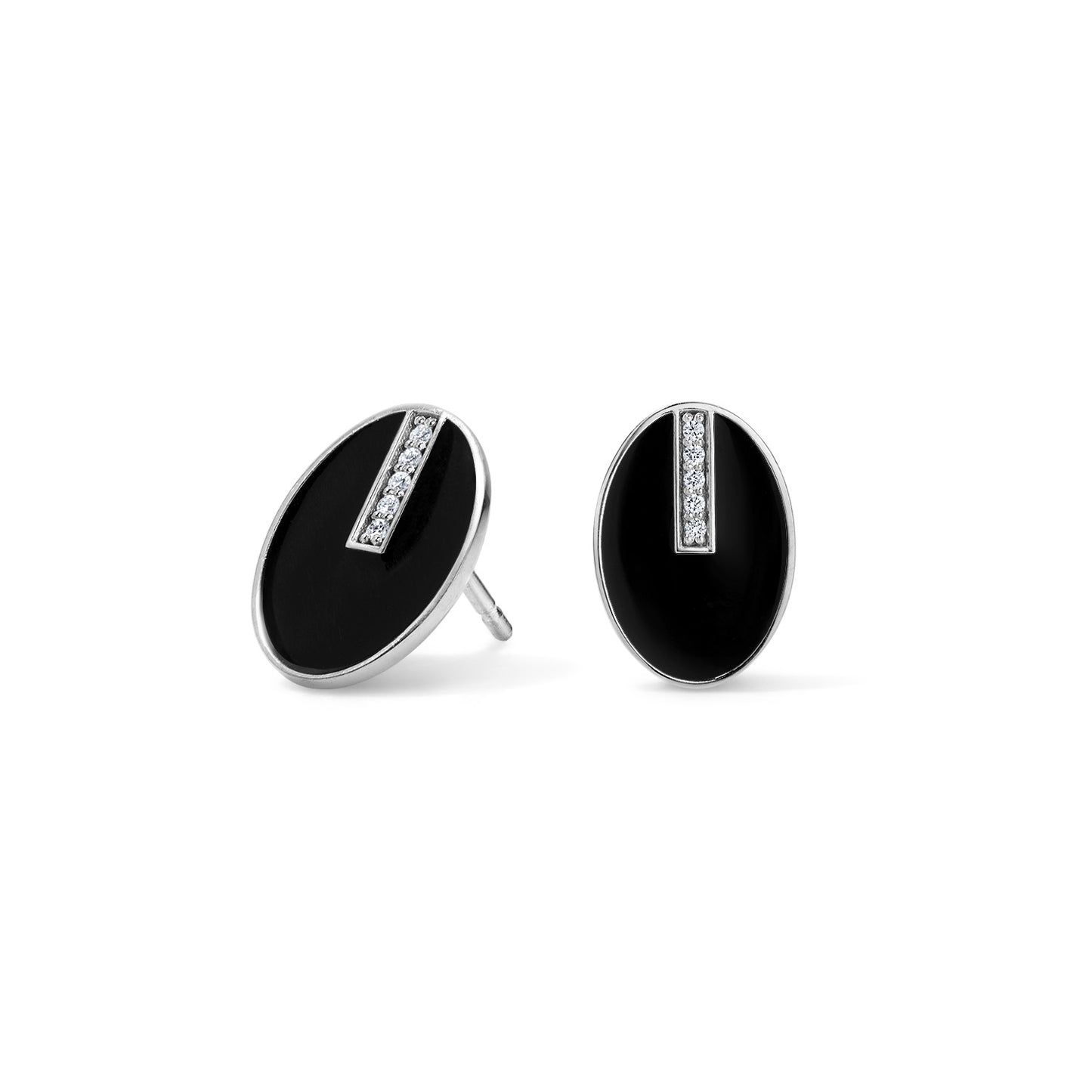 Line Diamond Bar Earrings - White Gold
