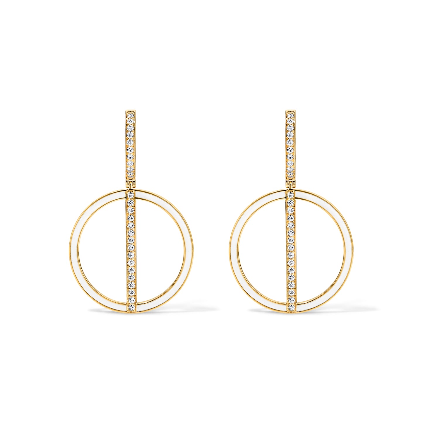 Line Small Hoop Earrings with Huggie - Yellow Gold
