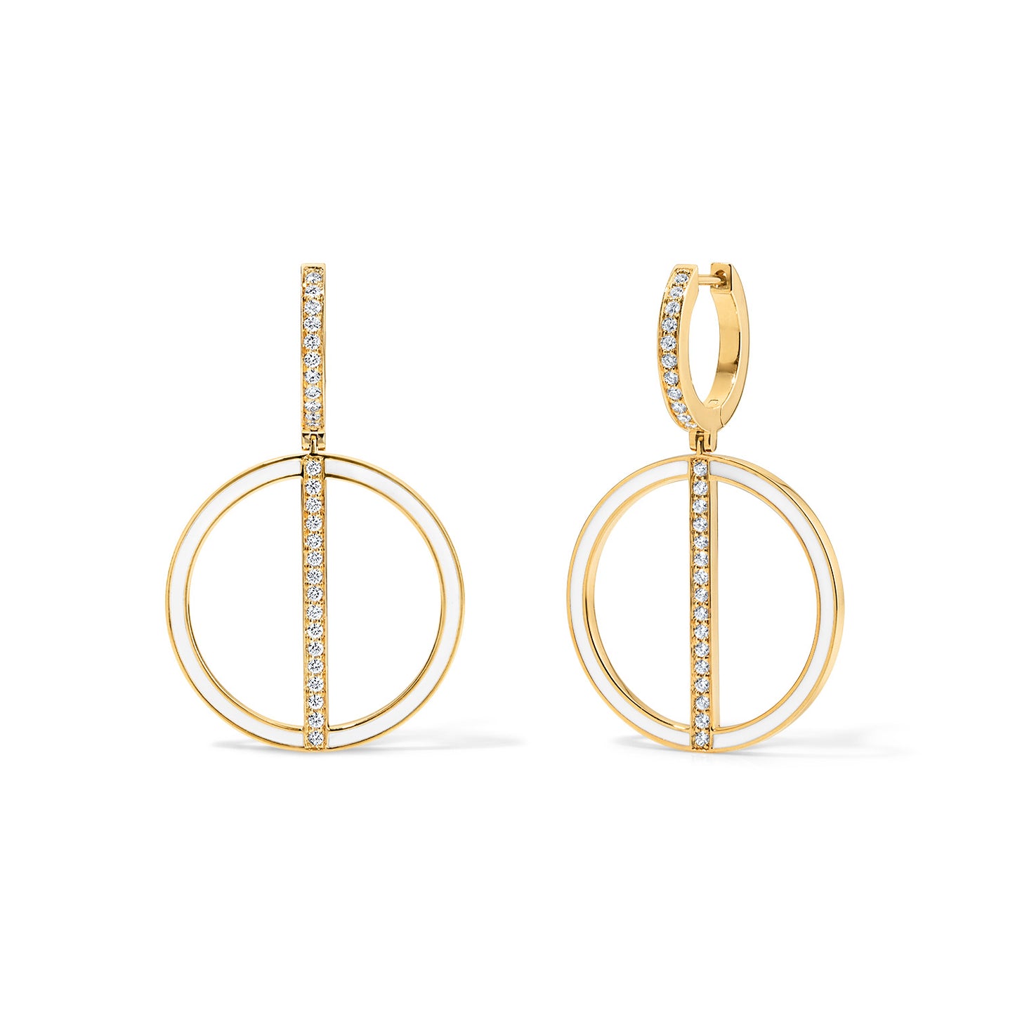 Line Small Hoop Earrings with Huggie - Yellow Gold