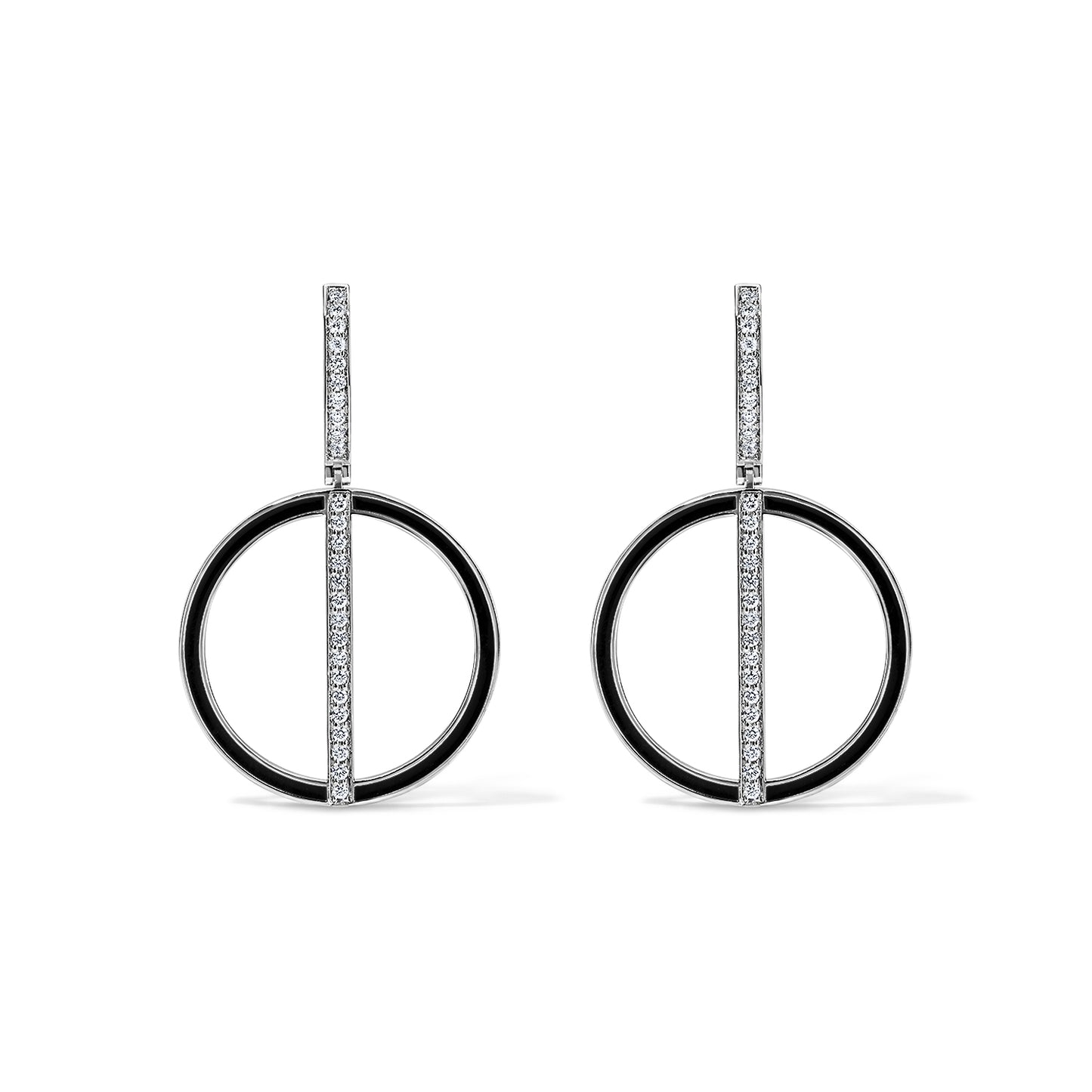 Line Small Hoop Earrings with Huggie - White Gold