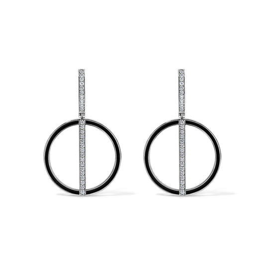 Line Small Hoop Earrings with Huggie - White Gold