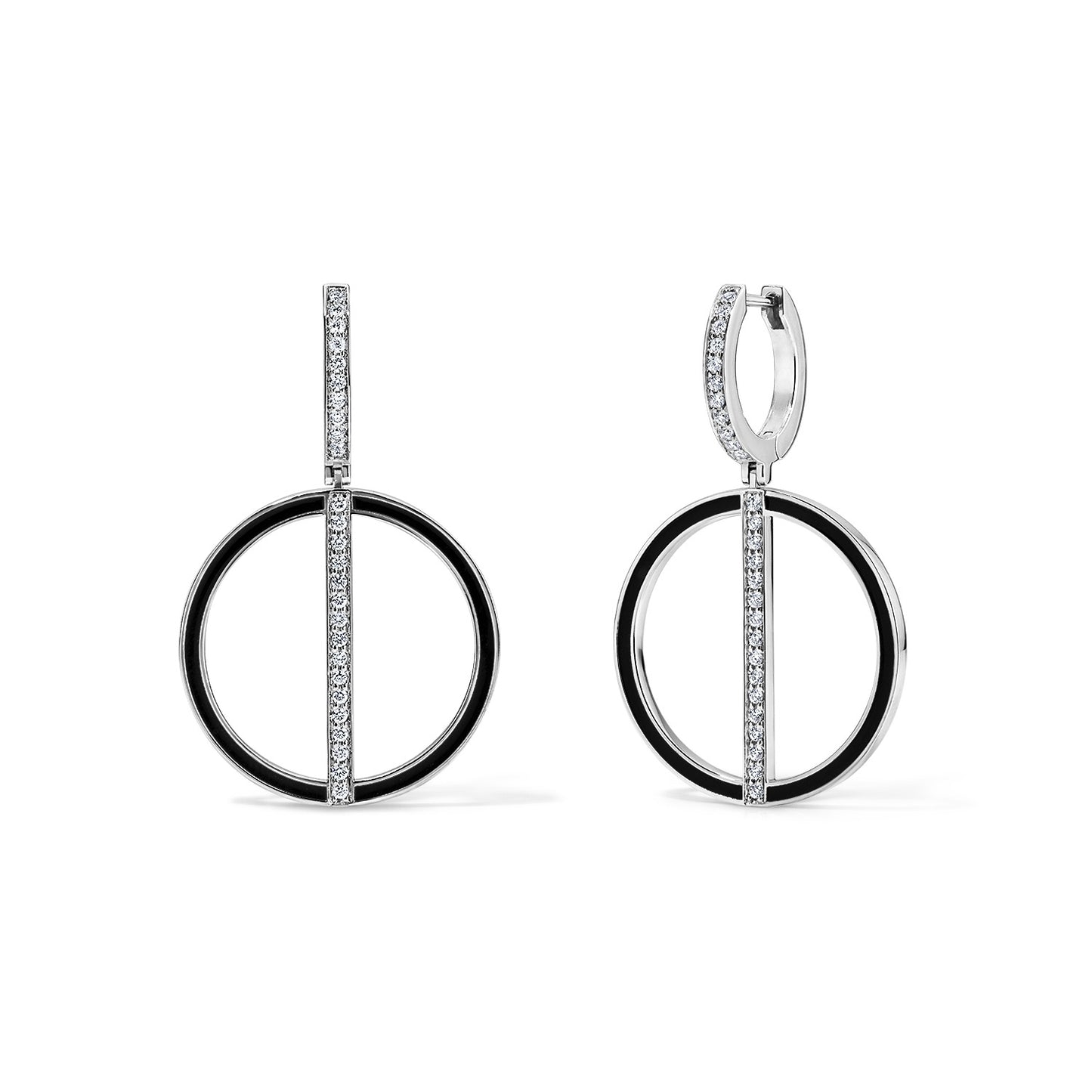 Line Small Hoop Earrings with Huggie - White Gold