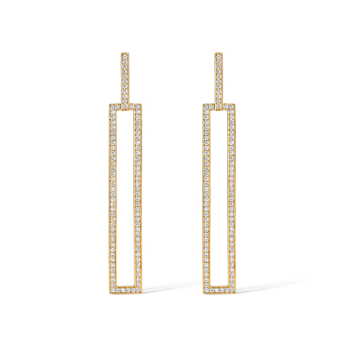 Subway Rectangle All Diamond Earrings - Yellow Gold