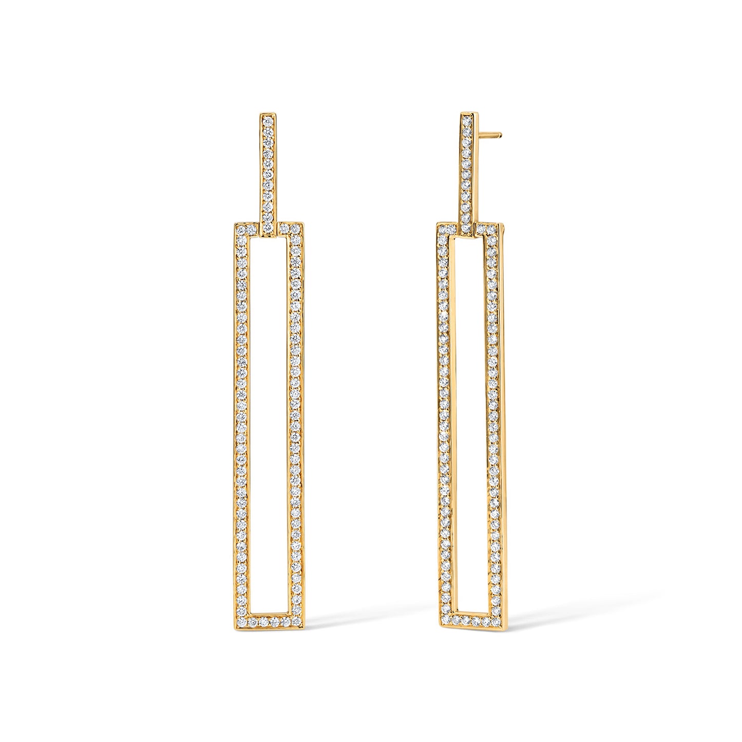 Subway Rectangle All Diamond Earrings - Yellow Gold