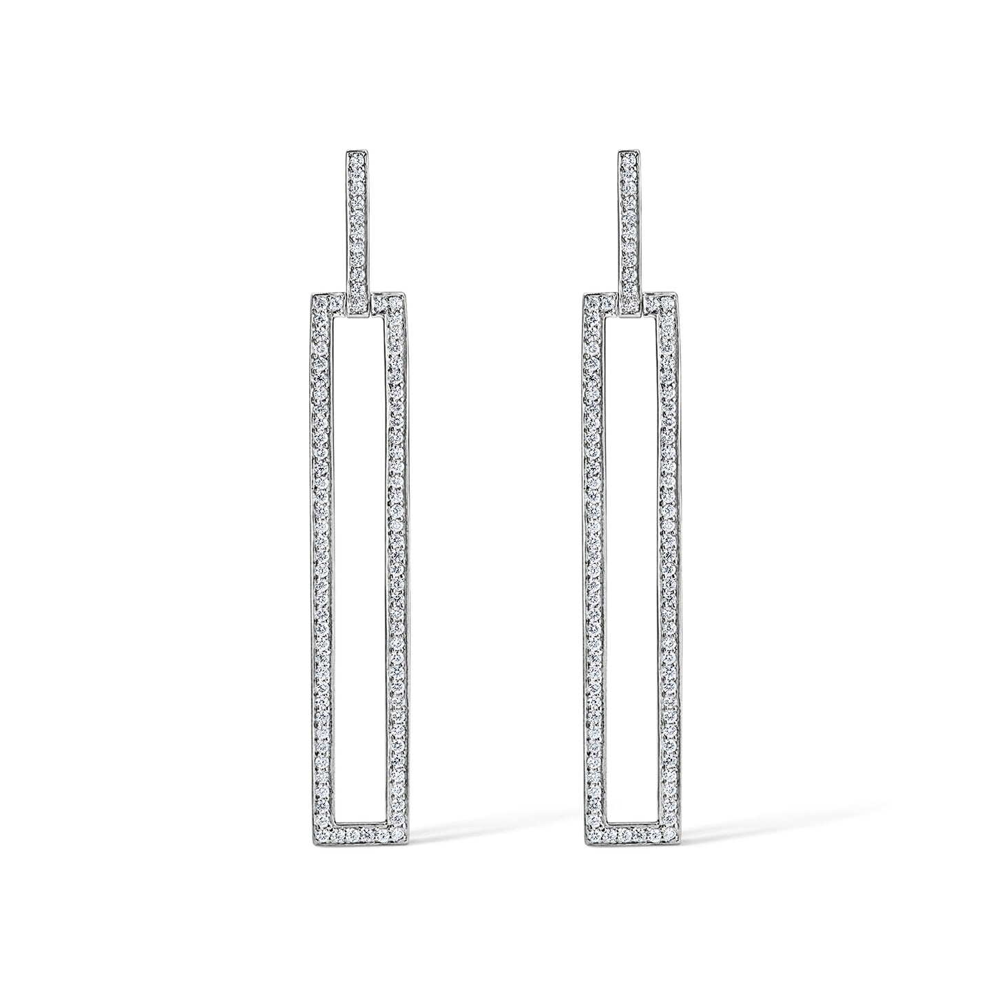 Subway Rectangle All Diamond Earrings - White Gold