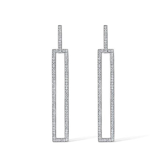 Subway Rectangle All Diamond Earrings - White Gold