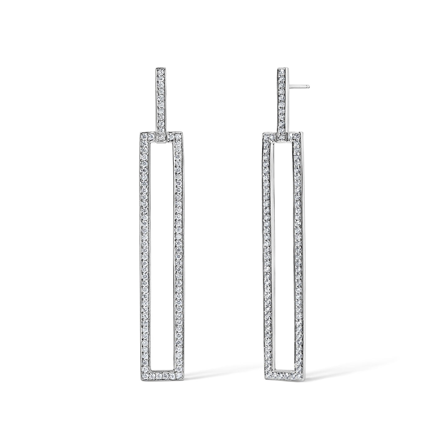Subway Rectangle All Diamond Earrings - White Gold