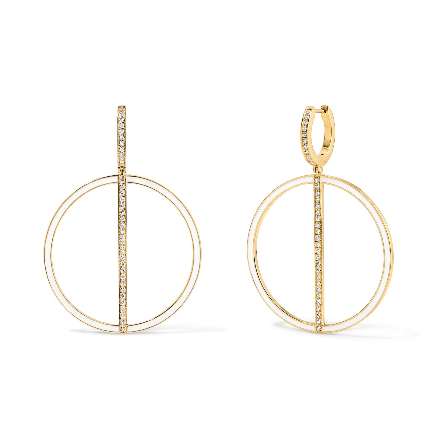 Line Large Hoop Earrings with Huggie - Yellow Gold