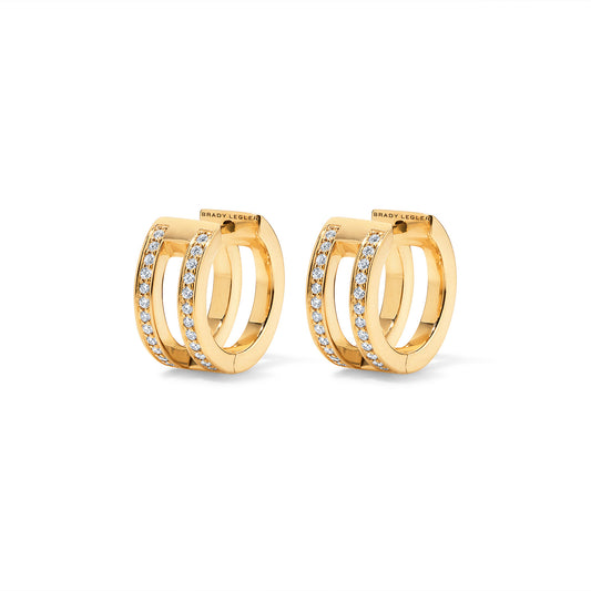 Subway Double Huggie Earrings - Yellow Gold