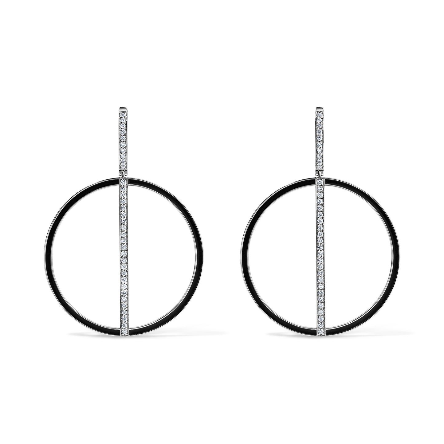 Line Large Hoop Earrings with Huggie - White Gold
