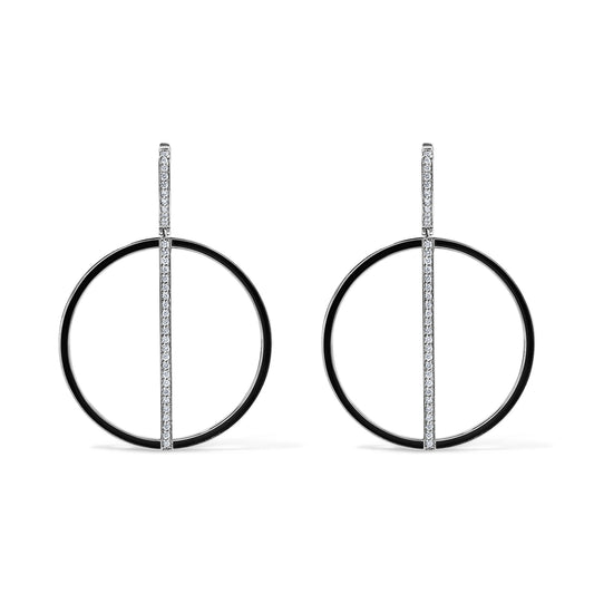 Line Large Hoop Earrings with Huggie - White Gold