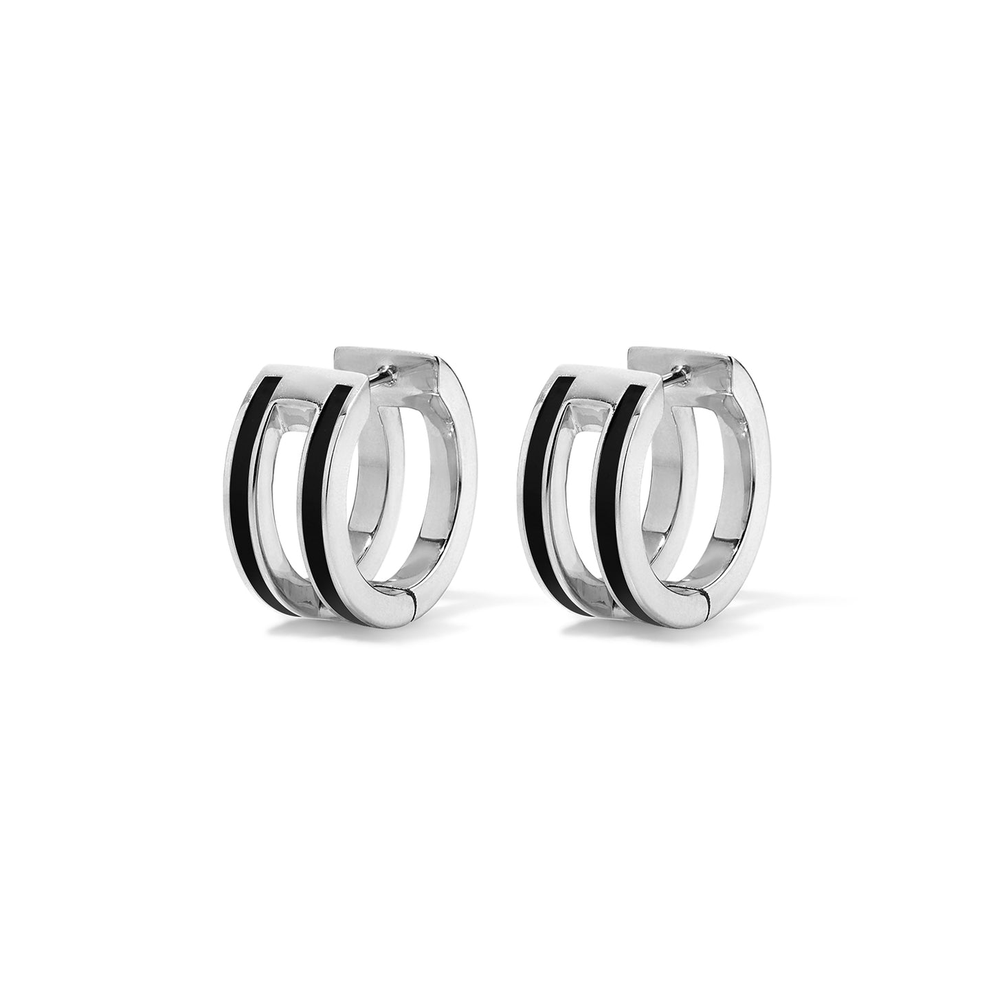 Subway Double Huggie Earrings - White Gold
