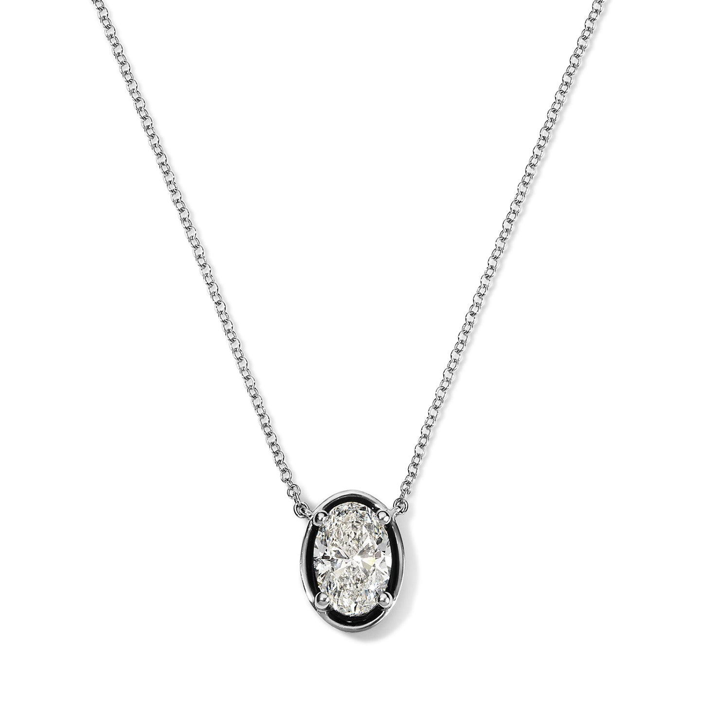 Nova Oval Necklace - White Gold